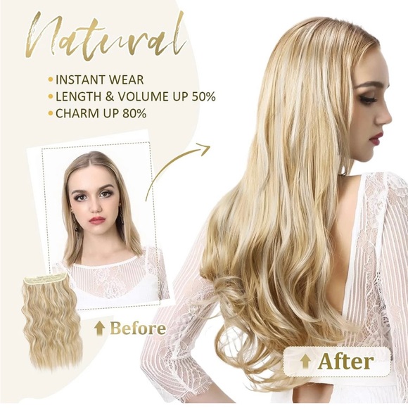 Human hair blend invisible wire hair extensions with 4 secure clips main image 5